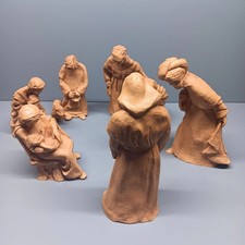 VTG 1974 Abbey Press Resin Nativity Scene Minimalist Terracotta 10 Figures USA picture