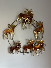 Vintage 11.25” X 11.25” Brass/ Copper Reindeer Holiday Wreath  picture