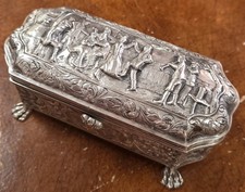 Antique Dutch Solid 833 Silver Repousse Trinket Box Casket Paw Foot picture