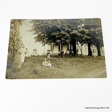 Vintage Real Photo Postcard RPPc Family Group House Trees Children Women Antique picture