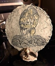 Vtg Stan Langtwait Shapes of Clay Plaque Native American Couple Wolves Eagle  picture