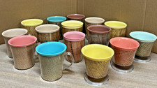 Lot 15 Retro Vintage 1950's MCM Raffiaware Burlap Mugs, Tumblers, Shebets, Etc. picture
