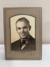 Antique 1930s Art Deco Studio Portrait Photograph Man Suit Signed Cardboard #1 picture