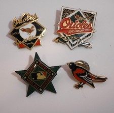 Lot of 4 Vintage Baltimore Orioles Lapel Hat Pin Bird Mascot MLB Baseball 1990's picture