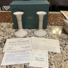 Lenox Fruits of Life Candlesticks 1989 Ivory China w/Gold Trim W/ Box & Certific picture