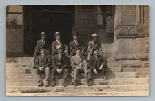 Men on Steps H.P.C. 1910s 1920s Hats Vintage Postcard picture
