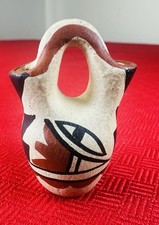 Traditional Jemez Pueblo Native Pottery Wedding Vase 2” Signed picture