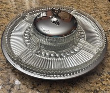 Kromex Chrome and Pressed Glass Vintage Lazy Susan Relish Tray 7 Pcs Serving Set picture