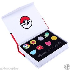 Poke: Kanto League Gym Badges Set of 8 Metal Region Pins Brooch + Original Box picture