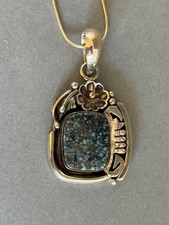 Unused Navajo Sterling Silver Spider Web Turquoise Pendant on Chain Ray Bennett picture