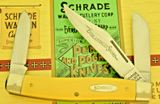VINTAGE NOS SCHRADE WALDEN USA YELLOW STOCKMAN KNIFE IN CIGAR BOX & TUBE SWA880Y picture