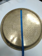 Vintage Hand-Engraved Brass Tray, Ornate Floral Motif Decorative Round Platter picture