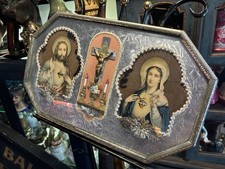 1950s ITALIAN SACRED HEART JESUS & VIRGIN MARY SHADOW BOX picture