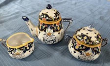 Vintage HB Quimper French Faience Benton Coat of Arms Tea Set Pot Creamer Sugar picture