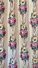 1of2 VTG 30-40s GLEN COURT ROSE FLORAL STRIPE BARKCLOTH FABRIC DRAPE PANEL 31x79 picture