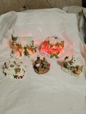 Set Of 5 Vntg Enesco Charming Tails Figurines 2 Houses 3 Mouse Figurines picture