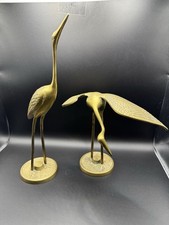 Vtg Leonard Pair Brass Crane Heron Egret Bird Figurines Statues MCM 7” & 11.5” picture