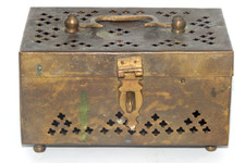 Vintage Brass Footed Cut Out Filigree Detailed Keepsake Trinket Vanity Chest Box picture