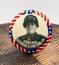 General S Patton Jr WWII Button Pin Pinback 1.25