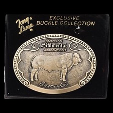 Simmental Cattle Breed Tony Lama Solid Brass Vintage Belt Buckle W/Box picture