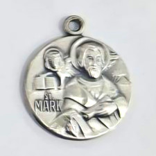 Vintage St. Mark Sterling Silver Religious Medal Pendant 4.387g Catholic Saint picture