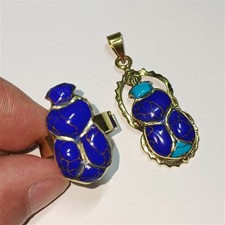 Egyptian heritage scarab ring & pendant, copper, blue stone, ancient Egypt style picture