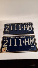1973 Michigan License Plate Pair  2111 HM Steel picture