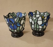 Partylite Purple Iris Stained Glass Table Votive Candle Holder Set Of 2 picture