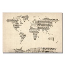 Trademark Fine Art Old Sheet Music World Map by Michael Tompsett, 18 x 24 Inch picture