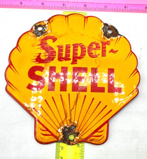 VINTAGE GENUINE SUPER SHELL PORCELAIN SIGN PUMP PLATE GAS STATION OIL picture