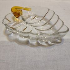 Duncan And Miller Glass Co Deco Bowl Bright Clear Leaf Amber Stem 6 1/2