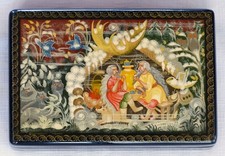 Vintage Russian Kholui signed hand-painted lacquer box “Hunting Dawns” picture