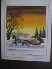 1940s VINTAGE greeting card By Edward Paine CHRISTMAS Couple in HorseDrawnSleigh picture
