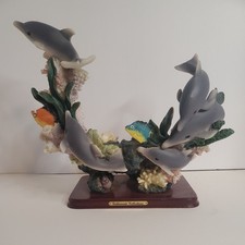GOLDENVALE COLLECTION GRAY DOLPHINS PORCELAIN, BLUE CORAL REEF SEA LIFE DECOR picture