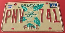 1982 Mississippi License Plate PNV 741 Pike County McComb Magnolia Summit Osyka picture