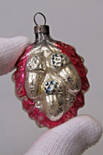 Antique VTG Glass ACORN Embossed on RED OAK LEAF Christmas Ornament Germany #2 picture
