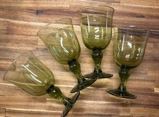 *Vintage*Set of 4 Libbey Martello Avocado Green Stemmed Goblets 7.5” picture