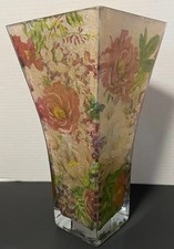 Square Glass Vase Gold Foil Flared Top Floral Handcrafted 11”H Heavy picture