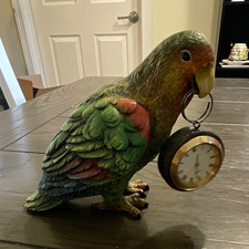 Vintage Resin Parrot Desk Clock Figurine - Tropical Amazon Bird Statue Watch picture