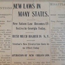 1908 Newspaper Page New Years Georgia Prohibition, KY Govn Goebel Murder Case picture