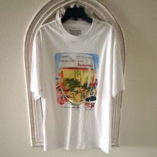 NEW-Men’s Budweiser Hybrid Apparel White Breweriana Graphic T-Shirt size XL picture