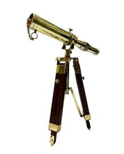 Tripod Vintage Home Décor Item Gift Antique Solid Brass Telescope With Wooden picture