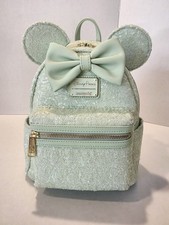 Disney Parks Loungefly Minnie Mouse Mint Green Sequin Spring Mini Backpack NEW picture