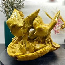 5.73LB Artisan-Carved Natural Yellow Jasper Bird Family Nest Statue picture