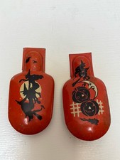 2 Vintage T. Cohn Halloween Flying Witch Metal Clickers 2-1/2” 1940’s Moon picture