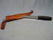 Vintage Normark Fiskars Finland Fixed Blade Hunting Knife w/ Leather Sheath picture