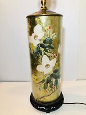 Mid Century Decoupage Cylinder Lamp Gold Gilt Floral Design Regency Style Rare picture