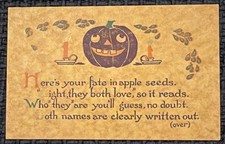 Rare Halloween Postcard Everett Studios Apple Seeds Poem Purple JOL Original picture