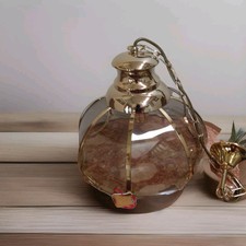 Vtg 24kt Gold Plated Hanging Light Ceiling Smoked Glass Made in Germany picture