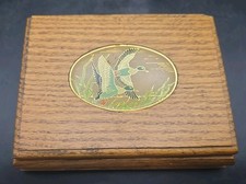 Vintage 1984 Enesco Mallard Duck Wooden Playing Card Holder Box (Empty) picture